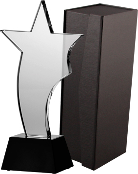 C035 - Sklenená trofej hviezda + obal H-25,5cm