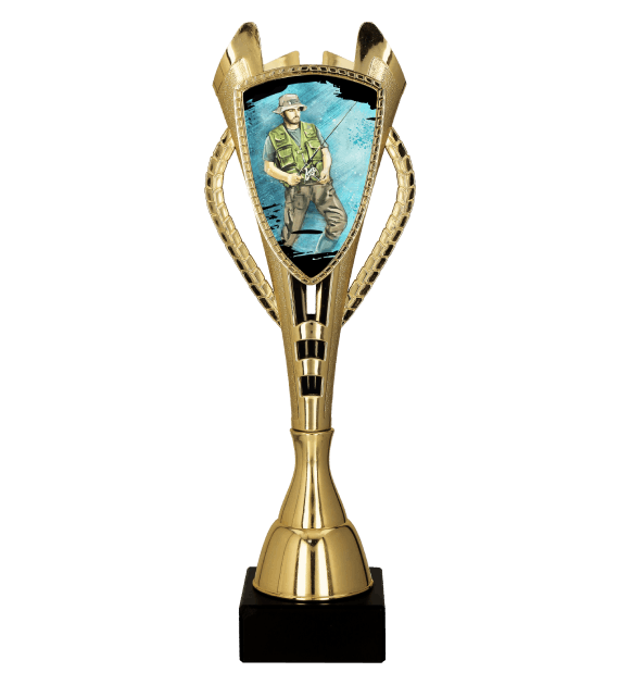 7243/FIS2-A - Pohár rybár/ryba zlatý H-44 cm