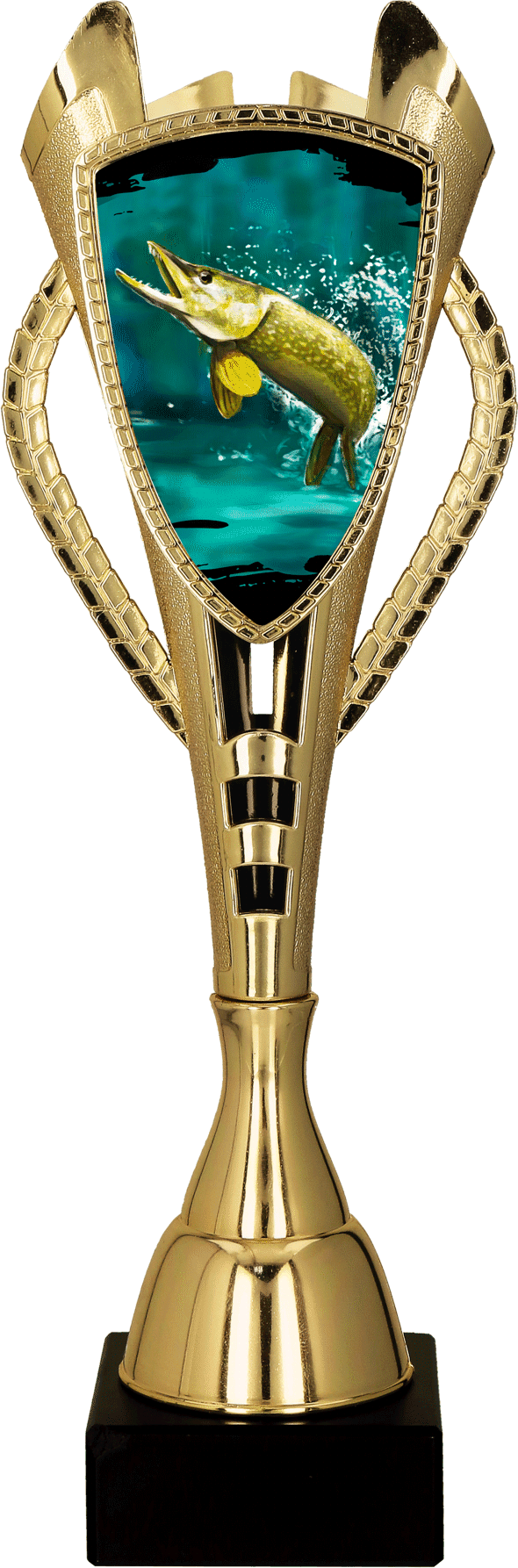 7243/PIK-A - Pohár rybár/ryba šťuka zlatý H-44 cm