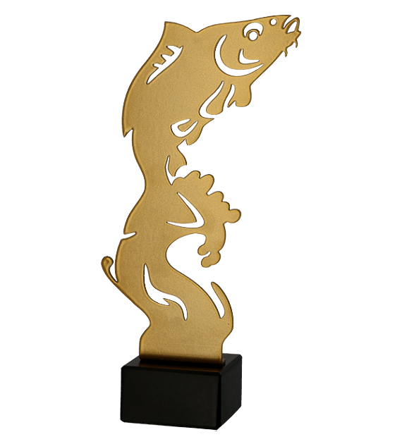 ML-FIS1 - Figúrka kovová rybár/ryba zlatá H-21 cm