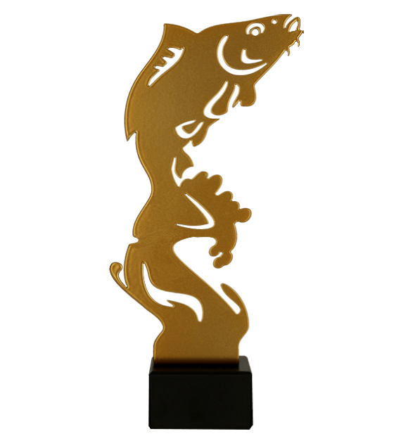 ML-FIS1 - Figúrka kovová rybár/ryba zlatá H-21 cm
