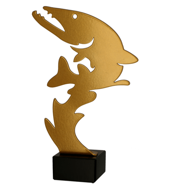 ML-FIS2 - Figúrka kovová rybár/ryba zlatá H-21 cm