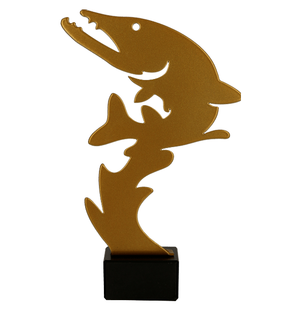 ML-FIS2 - Figúrka kovová rybár/ryba zlatá H-21 cm