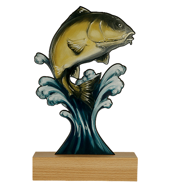 WL-FIS - Figúrka kovová rybár/ryba farebná potlač H-30 cm