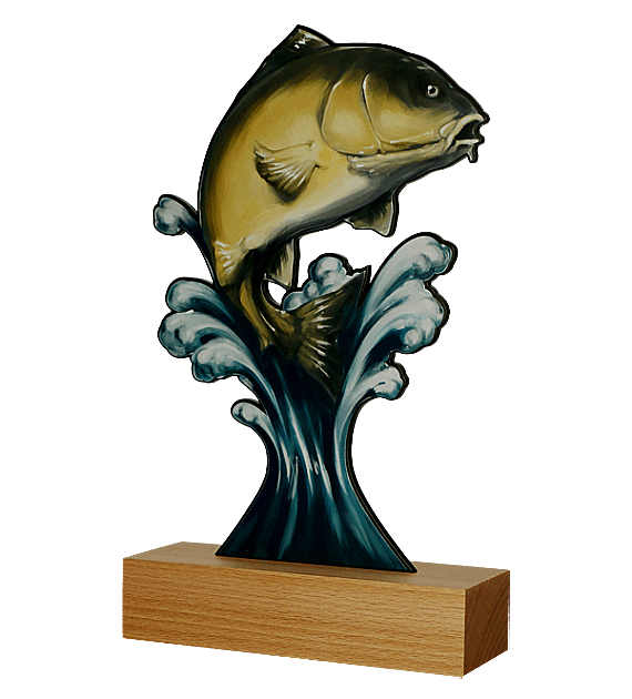 WL-FIS - Figúrka kovová rybár/ryba farebná potlač H-30 cm