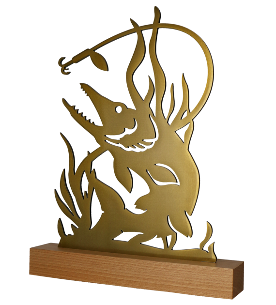 WL-PIK - Figúrka kovová rybár/ryba zlatá H-38 cm