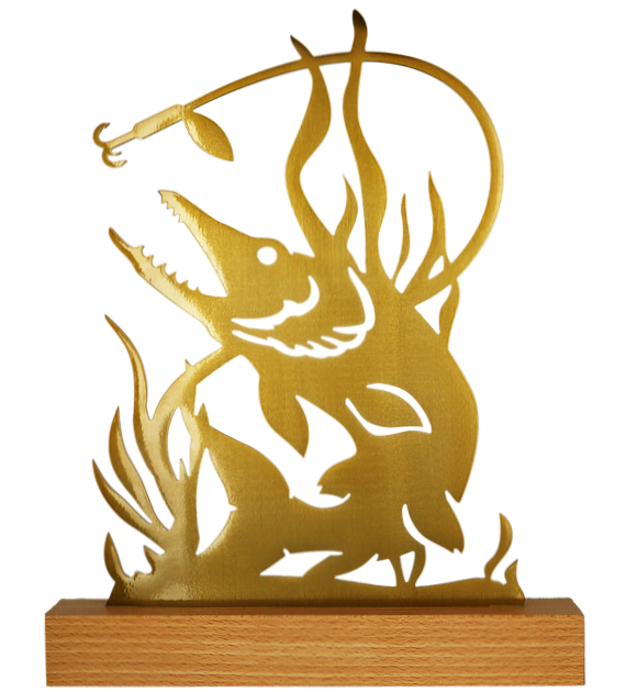 WL-PIK - Figúrka kovová rybár/ryba zlatá H-38 cm