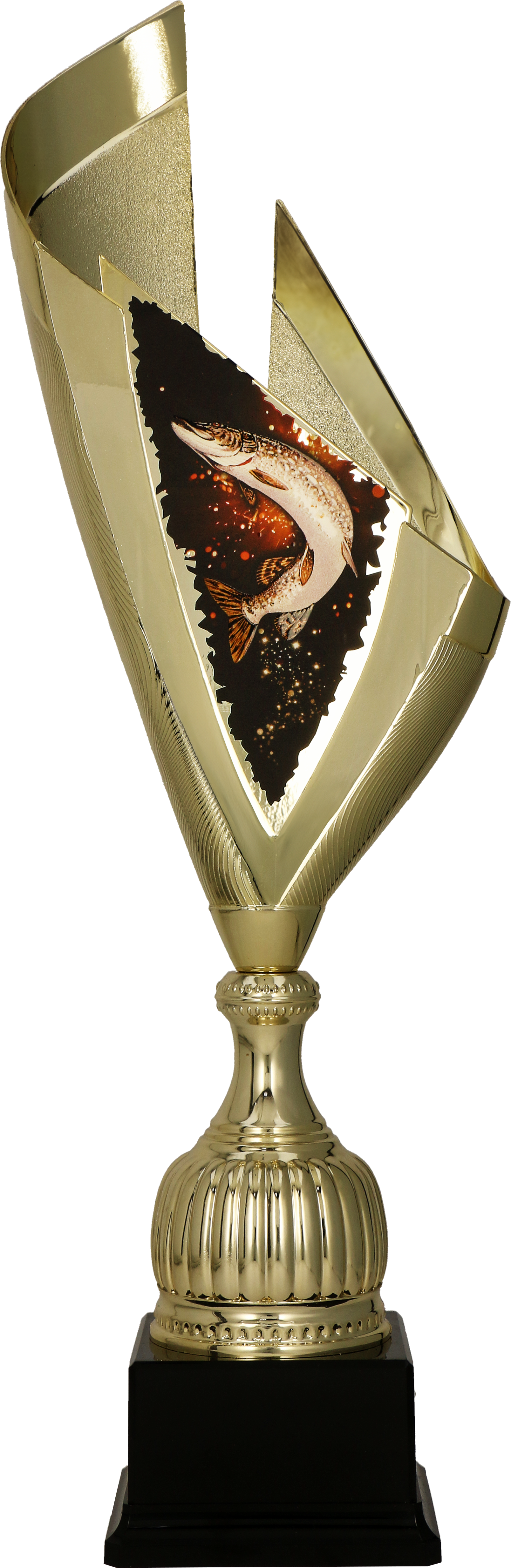 4232/FIS2-A - Pohár rybár/ryba šťuka zlatý H-60 cm