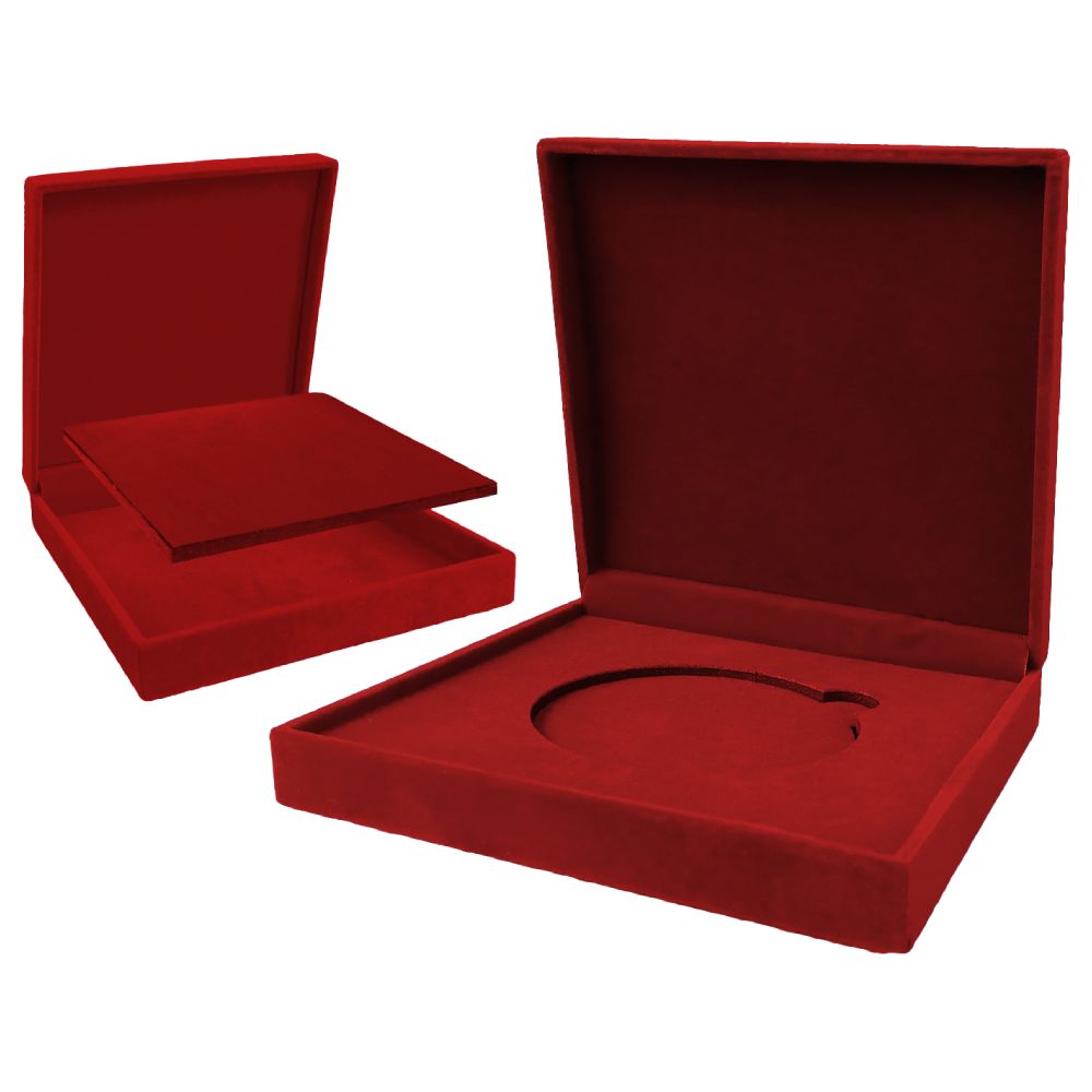 BOXMEDAL/RD/GR1 - Púzdro na medailu 125x125x35mm červené (s vnútorným vkladom, bez výrezu na medailu)