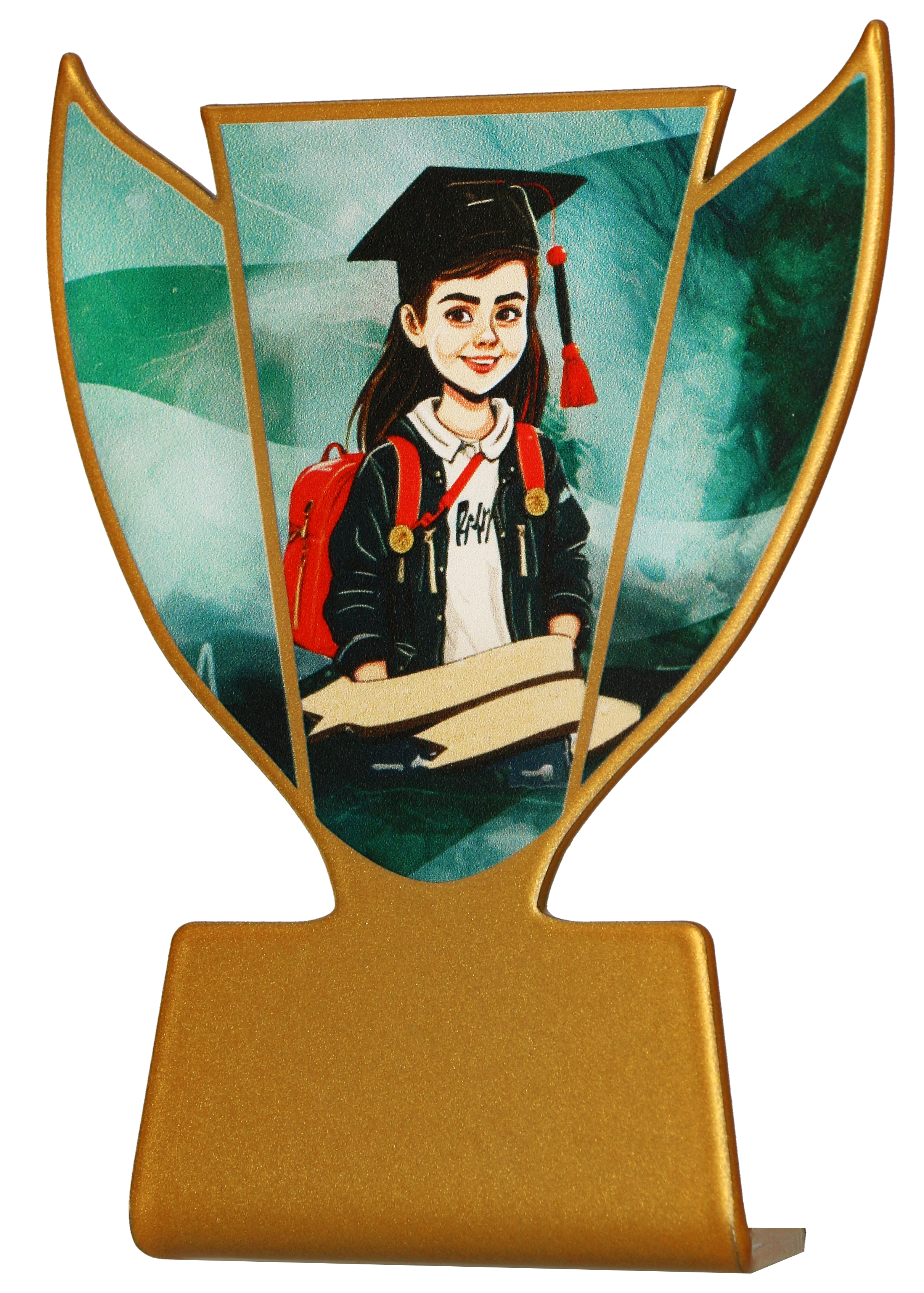 SL-SCH2 - Figúrka kovová štúdium študentka/žiačka zlatá s potlačou H-10 cm