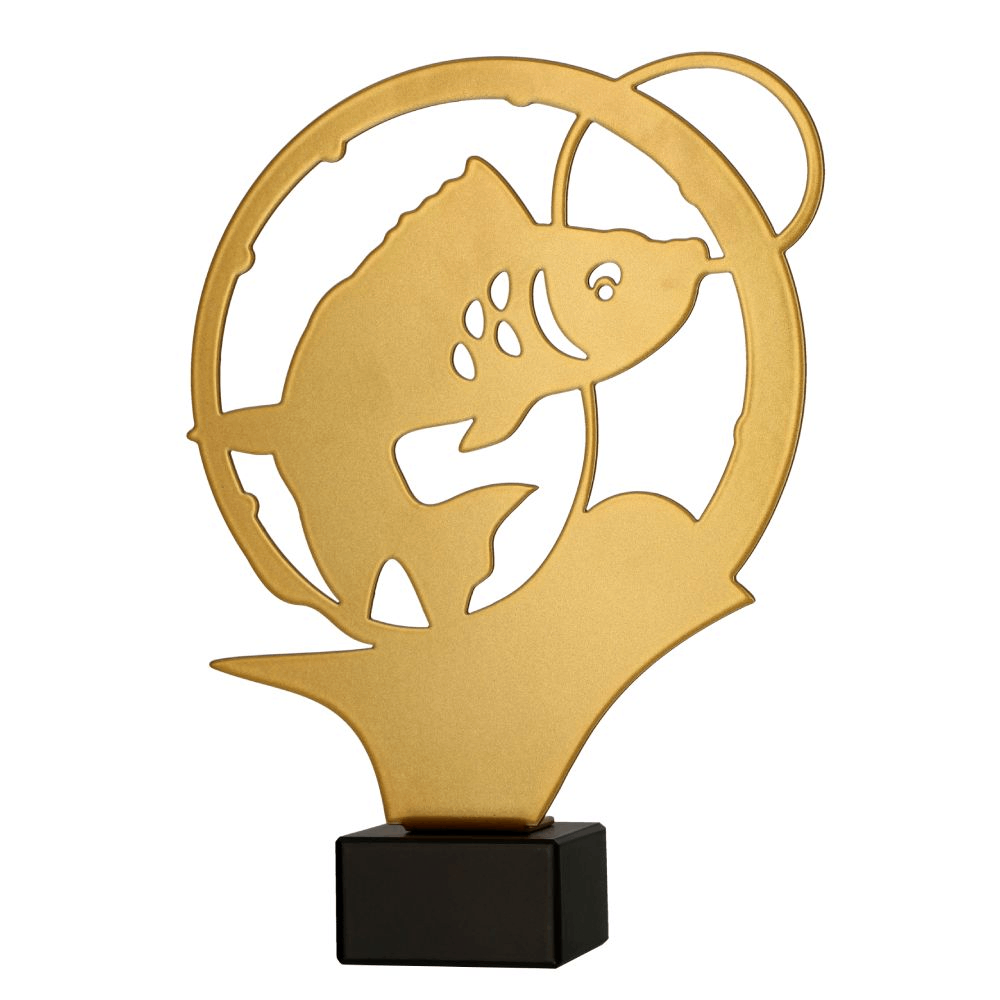 ML-FIS3 - Figúrka kovová rybár/ryba kapor zlatá H-21 cm