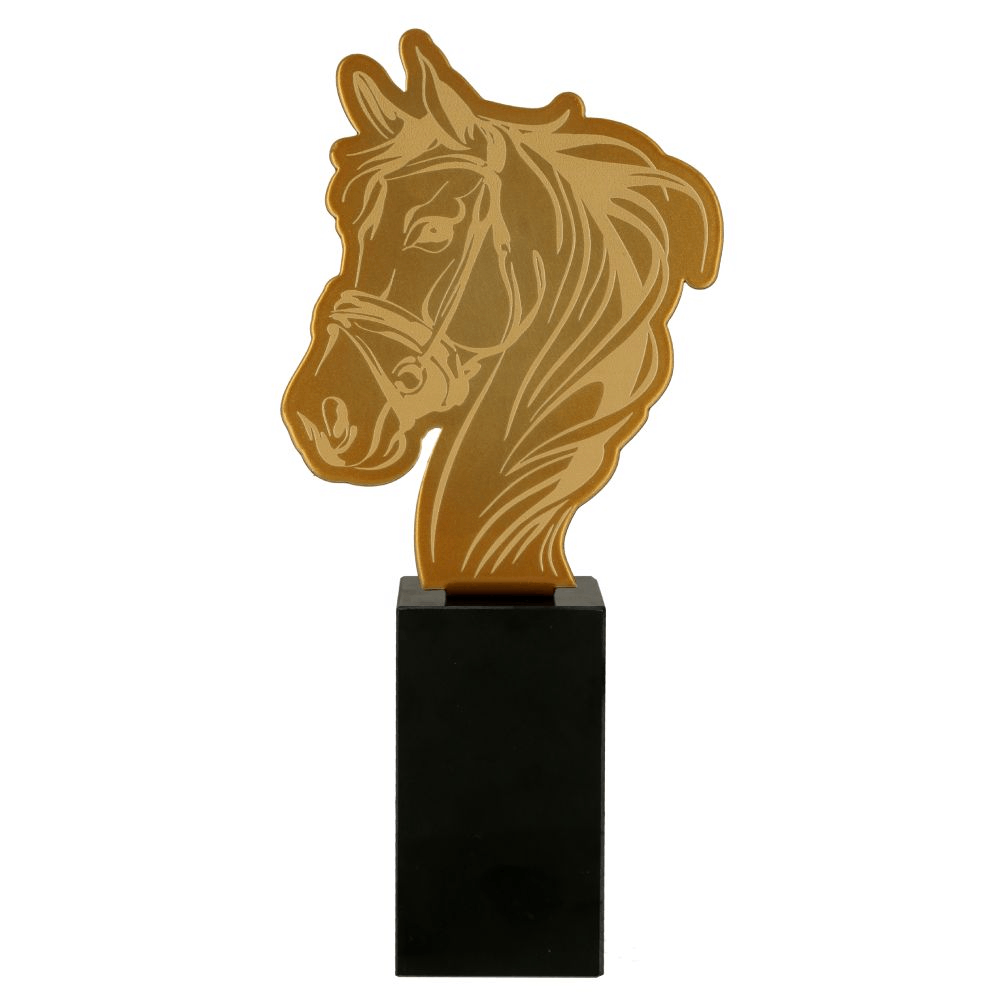 MLV-HOR - Figúrka kovová kôň hlava zlatá H-25,5 cm